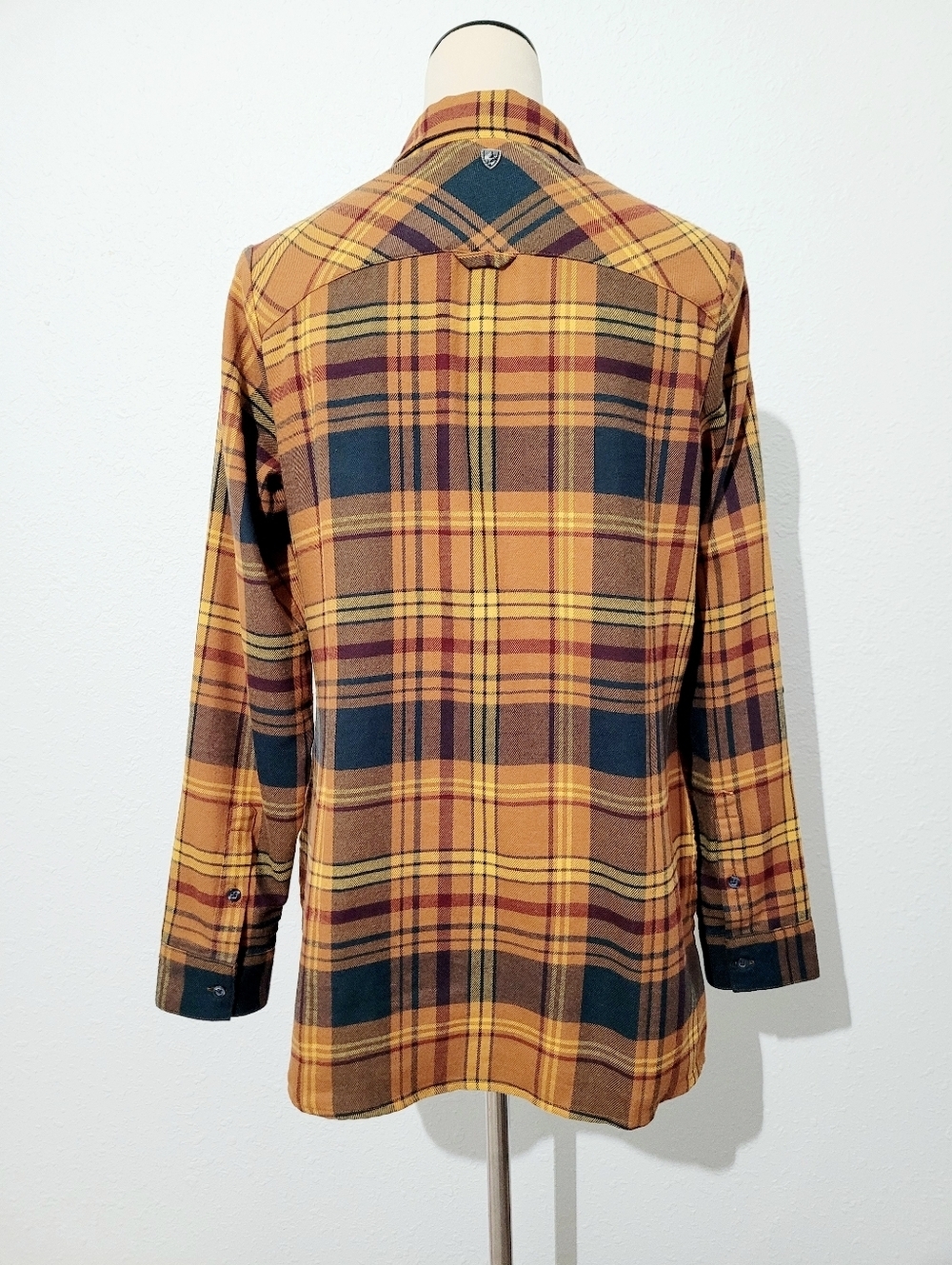 KÜHL Flannel Shirt Womens Small Orange Plaid Long Sleeve Button Up Outdoor Hikin - Picture 5 of 16